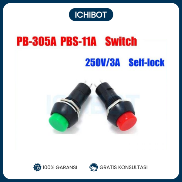 Switch Button 12mm PBS11A PBS-305A Self Locking - Merah
