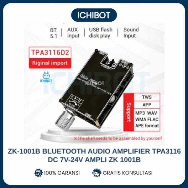ZK-1001B Bluetooth Audio Amplifier TPA3116 DC 7V-24V Ampli ZK 1001B