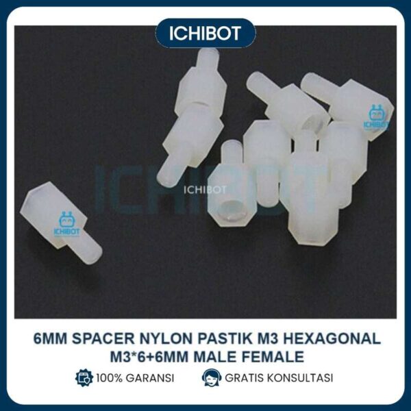 (10pcs) 6mm Spacer Nylon Pastik M3 Hexagonal M3*6+6mm Male Female
