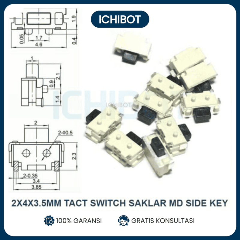 2x4x3.5MM Tact Switch Saklar MD Side Key Tombol MP3 MP4