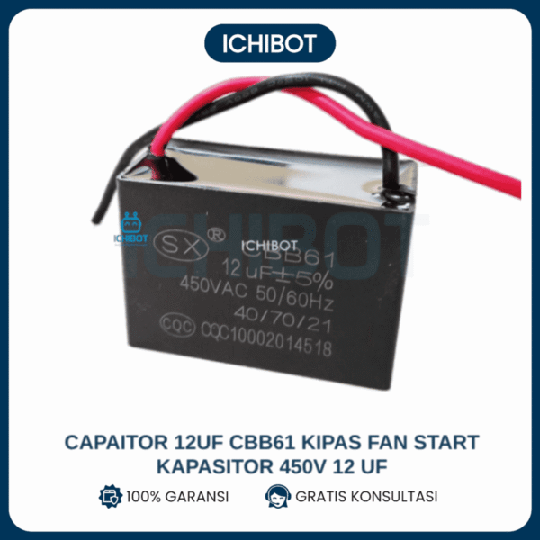 Kapasitor CBB61 12uF 450V Fan Start Kapasitor Motor Kipas AC