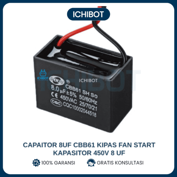 Capaitor 8uF CBB61 Kipas Fan Start Kapasitor 450V 8 uF