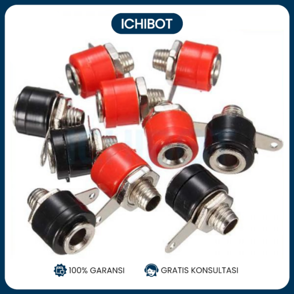 Banana Plug 4mm Female untuk Panel 1 Pasang Merah Hitam