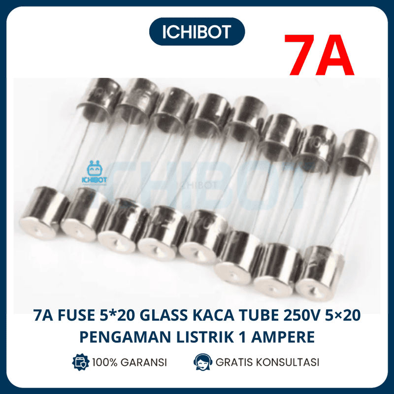 7A Fuse 5*20 Glass Kaca Tube 250V 5*20 Pengaman Listrik 1 Ampere