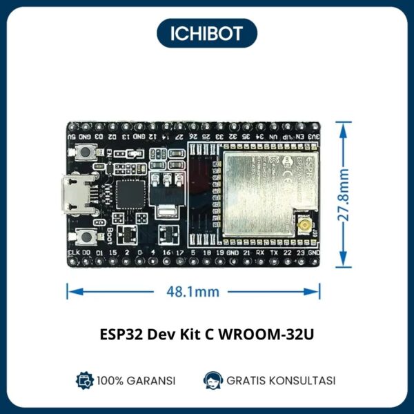ESP32 DevKitC WROOM-32U Development Board WiFi Bluetooth Tanpa Antena
