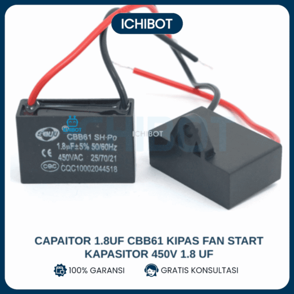 Capaitor 1.8uF CBB61 Kipas Fan Start Kapasitor 450V 1.8 uF