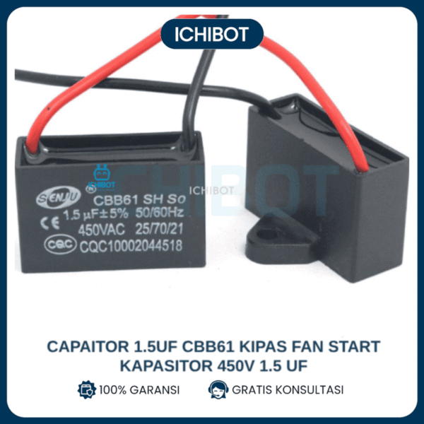 Capaitor 1.5uF CBB61 Kipas Fan Start Kapasitor 450V 1.5 uF