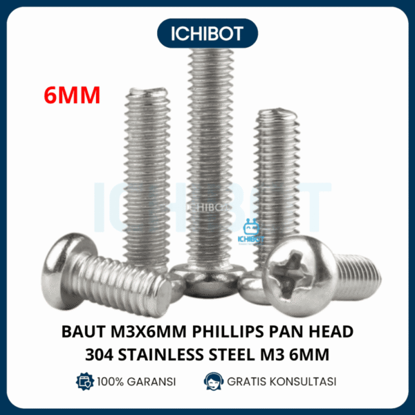 (10pcs) 6mm Baut M3x6mm M3 Phillips Pan Head 304 Stainless Steel