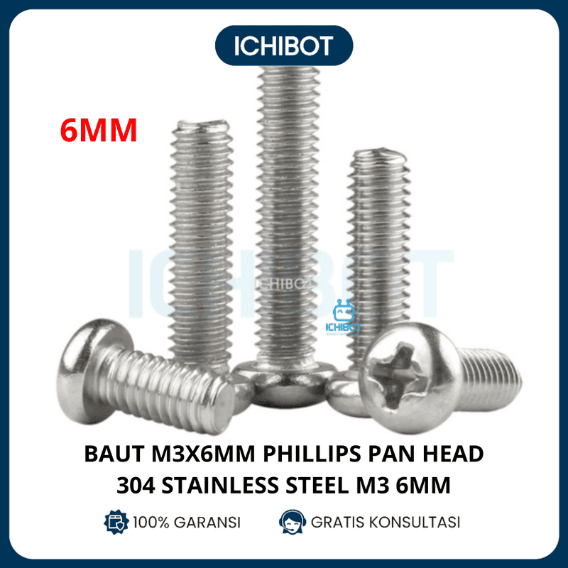 6mm Baut M3x6mm M3 Phillips Pan Head 304 Stainless Steel