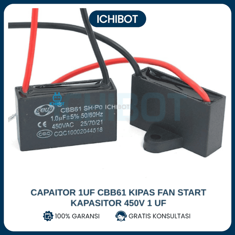 Capaitor 1uF CBB61 Kipas Fan Start Kapasitor 450V 1 uF