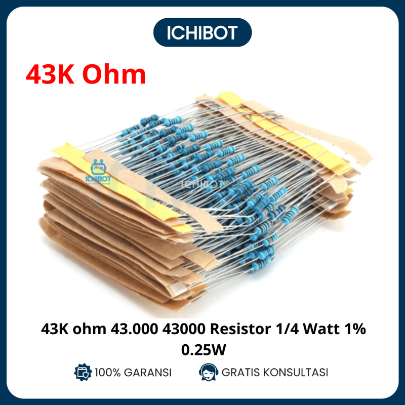 10x 43K ohm 43000 43000 Resistor 1/4 Watt 1% 025W Metal film