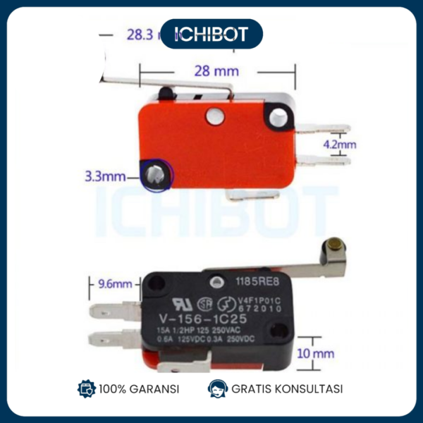 Limit Switch V-156-1C25 dengan Roller Roda SPDT 15A 250VAC