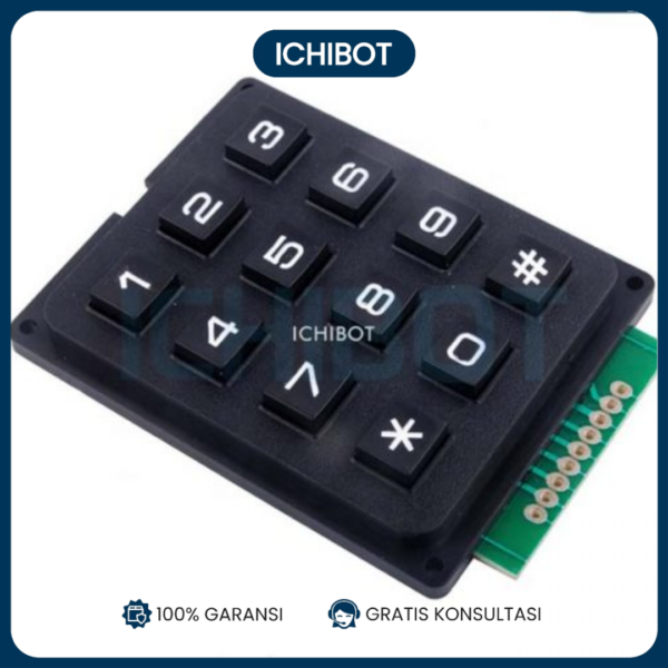 Keypad 3x4 12-Tombol Timbul Membran Matrix Array Arduino