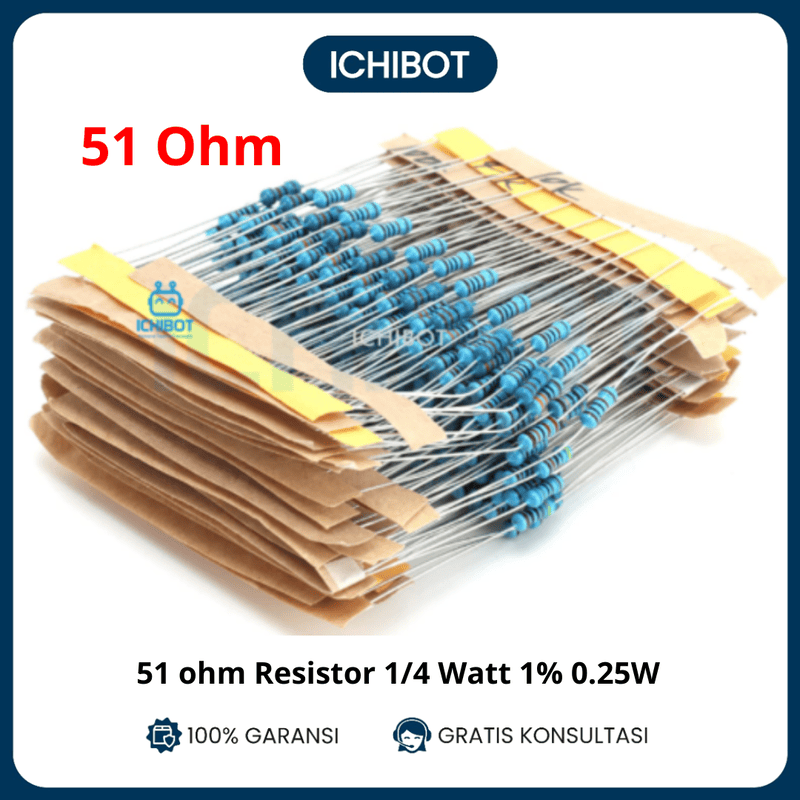 10x 51 Ohm 5R1 Resistor 1/4 Watt 1% 025W Metal film