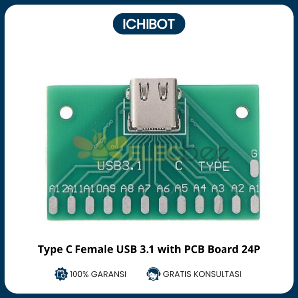 Tipe Type C Female USB 3.1 with PCB Board 24P Connector Adapter
