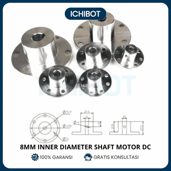 8mm Inner Diameter Shaft Motor DC Coupling Hub Roda Out Diameter 57mm