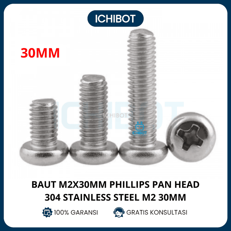 30mm Baut M2x30mm M2 Phillips Pan Head 304 Stainless Steel