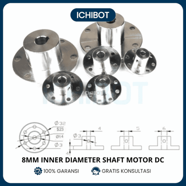 8mm Inner Diameter Shaft Motor DC Coupling Hub Roda Out Diameter 32mm