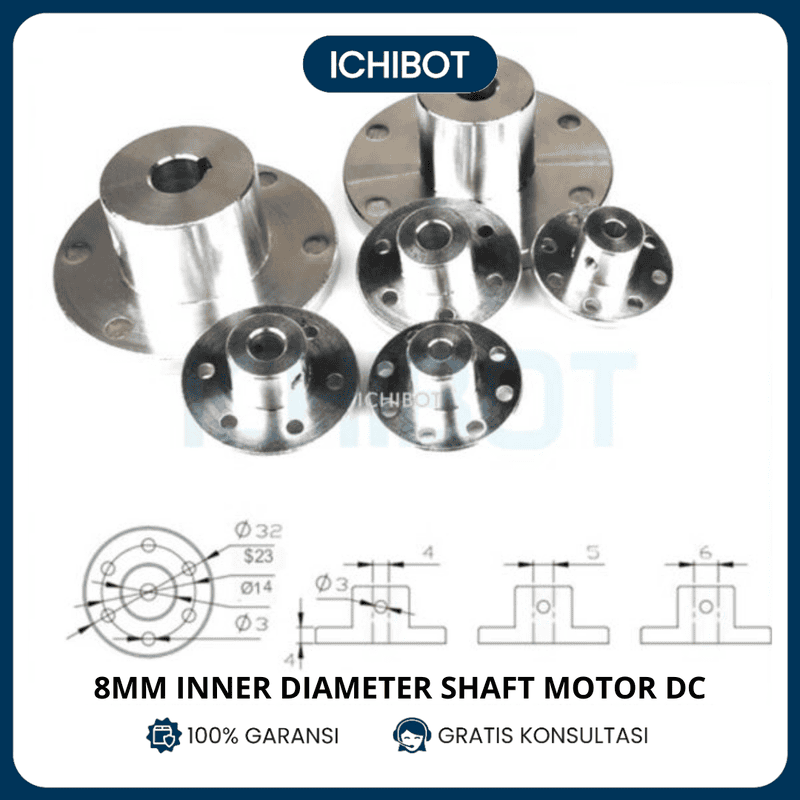 8mm Inner Diameter Shaft Motor DC Coupling Hub Roda Out Diameter 32mm