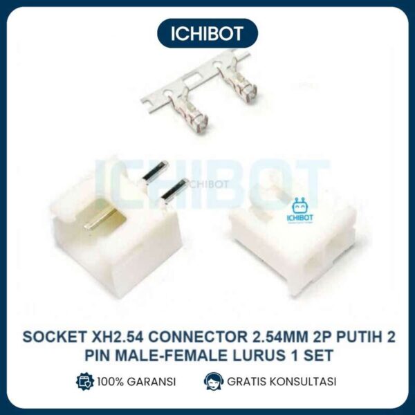 (10pcs) Socket XH2.54 Connector 2.54mm 2P Putih 2 Pin Male Female Lurus 1 Set