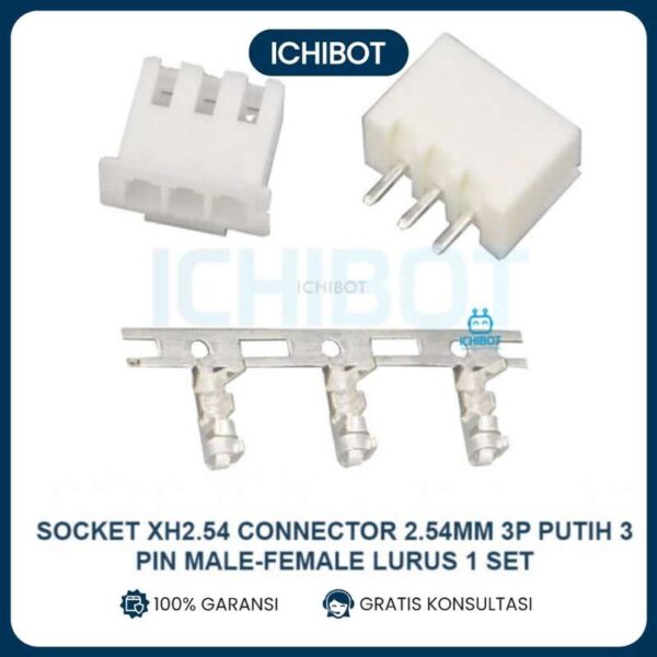 (10pcs) Socket XH2.54 Connector 2.54mm 3P Putih 3 Pin Male Female Lurus 1 Set