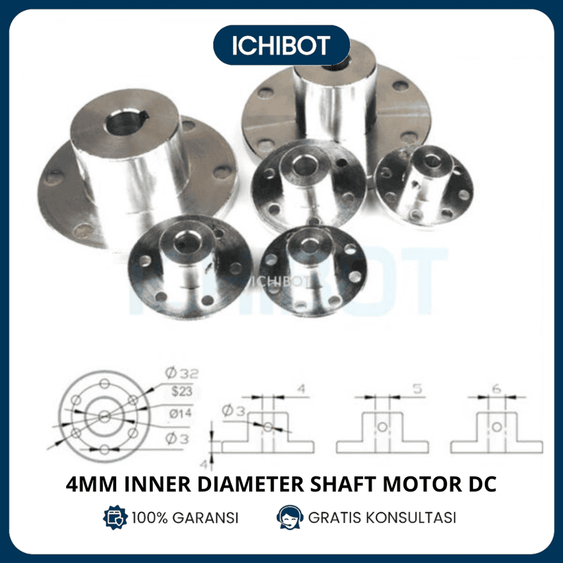4mm Inner Diameter Shaft Motor DC Coupling Hub Roda Out Diameter 32mm