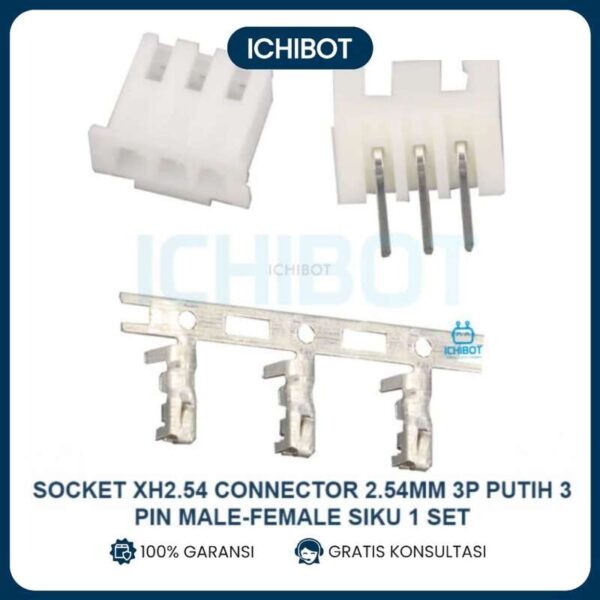 (10pcs) Socket XH2.54 Connector 2.54mm 3P Putih 3 Pin Male Female Siku 1 Set