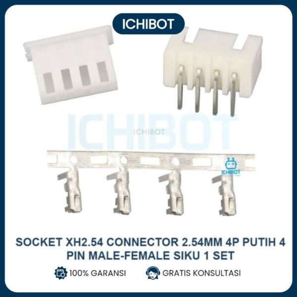 Socket XH2.54 Connector 2.54mm 4P Putih 4 Pin Male Female Siku 1 Set