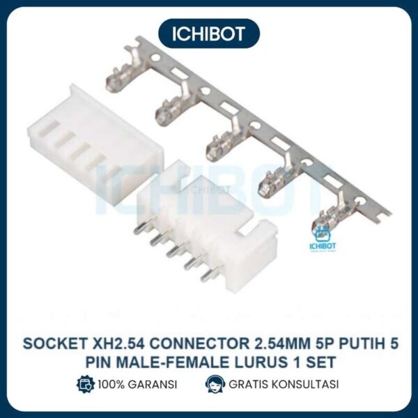 Socket XH2.54 Connector 2.54mm 5P Putih 5 Pin Male Female Lurus 1 Set