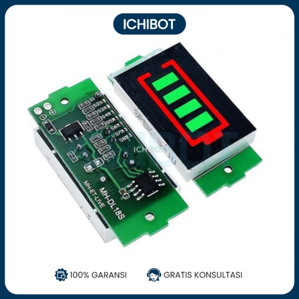 Indikator Kapasitas Baterai Lithium 18650 1S-8S LED Hijau Tampilan