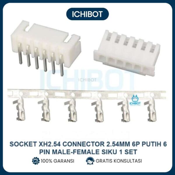 Socket XH2.54 Connector 2.54mm 6P Putih 6 Pin Male Female Siku 1 Set