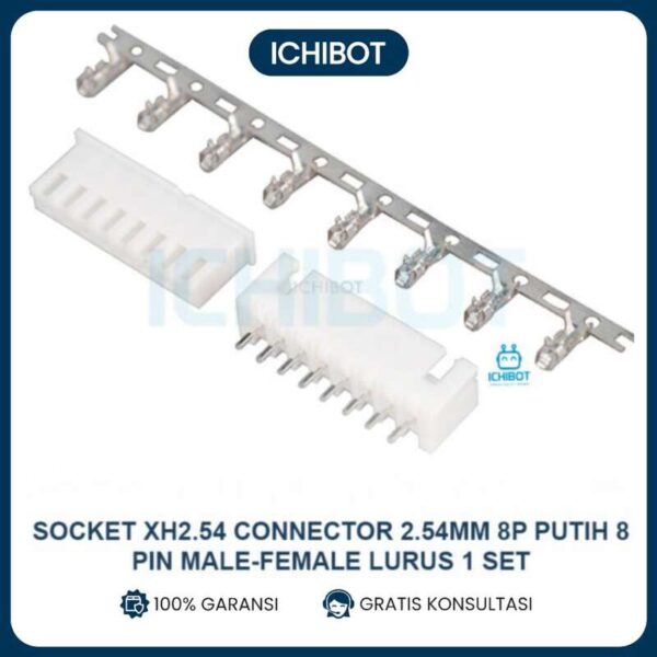 Socket XH2.54 8-Pin Lurus 2.54mm Male Female Connector Set Putih
