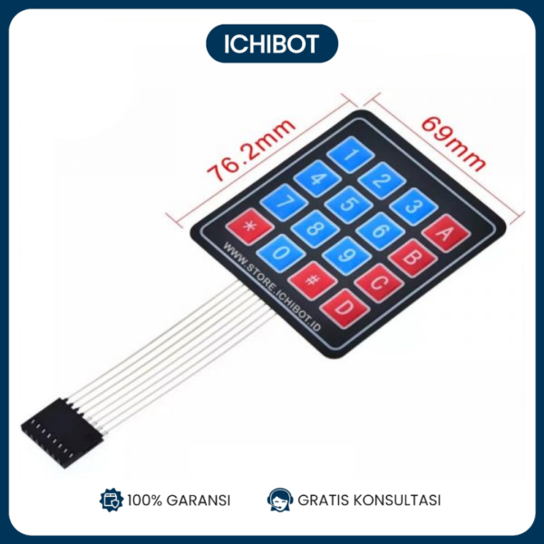 Keypad Membran 4x4 16-Tombol Angka Huruf Matrix Arduino ESP32