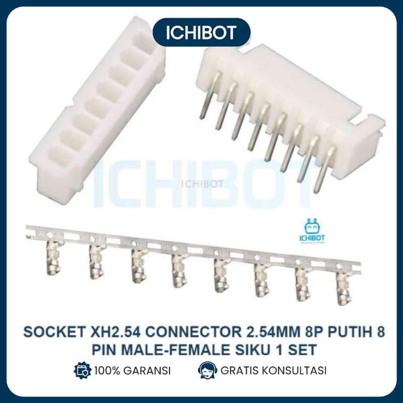 Socket XH2.54 Connector 2.54mm 8P Putih 8 Pin Male Female Siku 1 Set