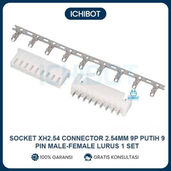 Socket XH2.54 Connector 2.54mm 9P Putih 9 Pin Male Female Lurus 1 Set
