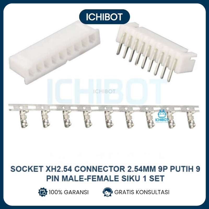 Socket XH2.54 Connector 2.54mm 9P Putih 9 Pin Male Female Siku 1 Set