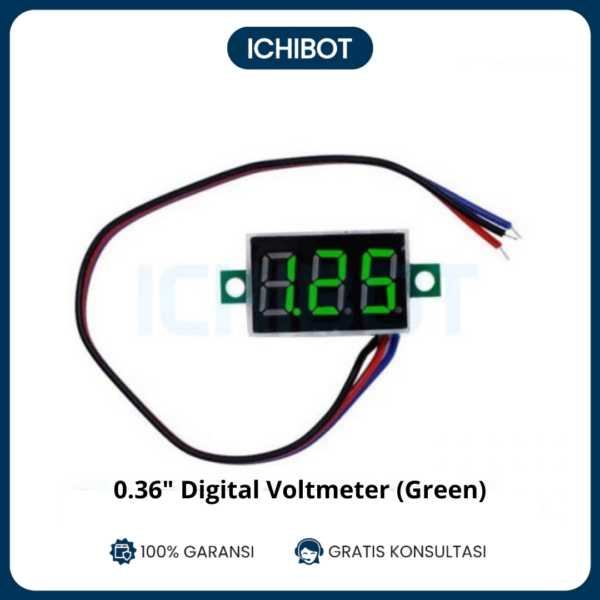 Digital Voltmeter 3 Kabel 0.36 inch 0-100V - Hijau