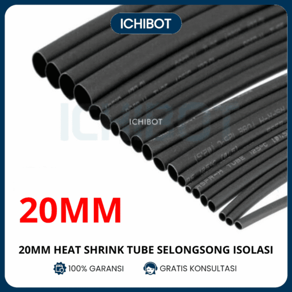 20mm Heat Shrink Tube Selongsong Isolasi Bakar Hitam (1 meter)