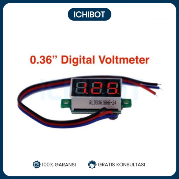 Digital Voltmeter 3 Kabel 0.36 inch 0-100V - Merah