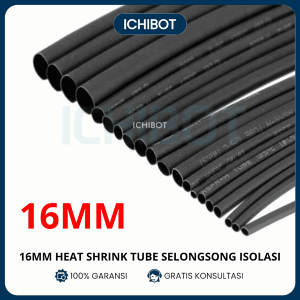 16mm Heat Shrink Tube Selongsong Isolasi Bakar Hitam (1 meter)