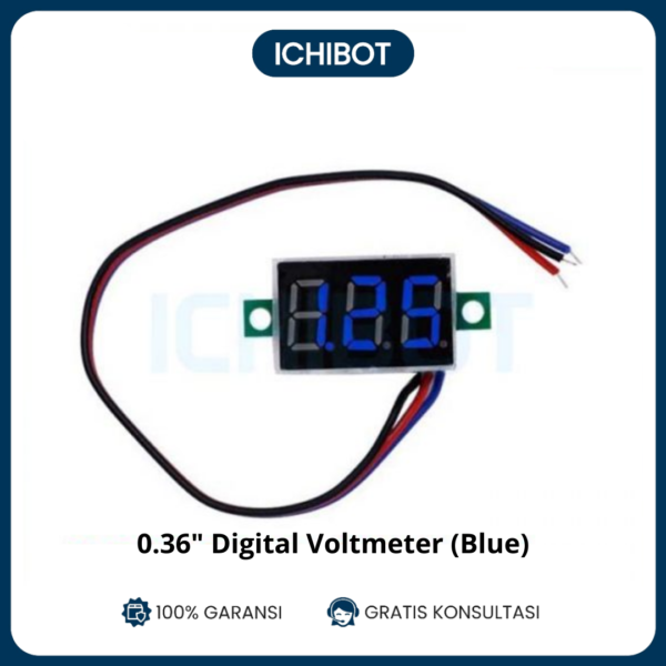 Digital Voltmeter 3 Kabel 0.36 inch 0-100V - Biru