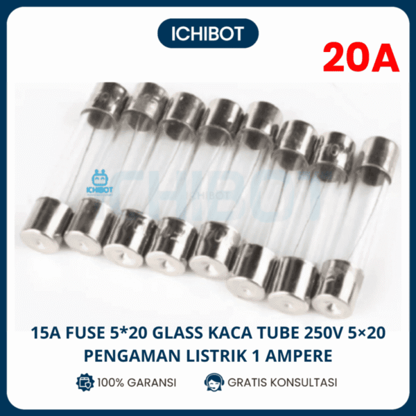 20A Fuse 5*20 Glass Kaca Tube 250V 5*20 Pengaman Listrik 1 Ampere