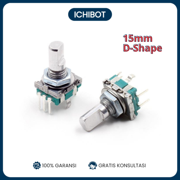 EC11 15mm D Shape Rotary Encoder Potentiometer 5 Kaki Pajang