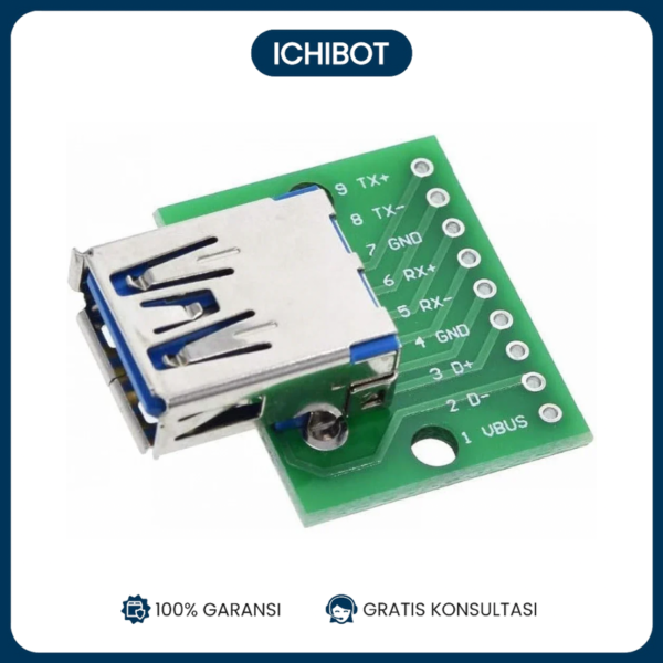 USB 3.0 Female Adapter Board - Modul Adapter USB 3.0 untuk Konektivitas Cepat - Kompatibel dengan Arduinoo, Raspberry Pi, dan Proyek Elektronik DIY - PCB Adapter untuk USB Printer dan Aplikasi Data Transfer - Solusi Konektivitas Handal untuk Prototyping