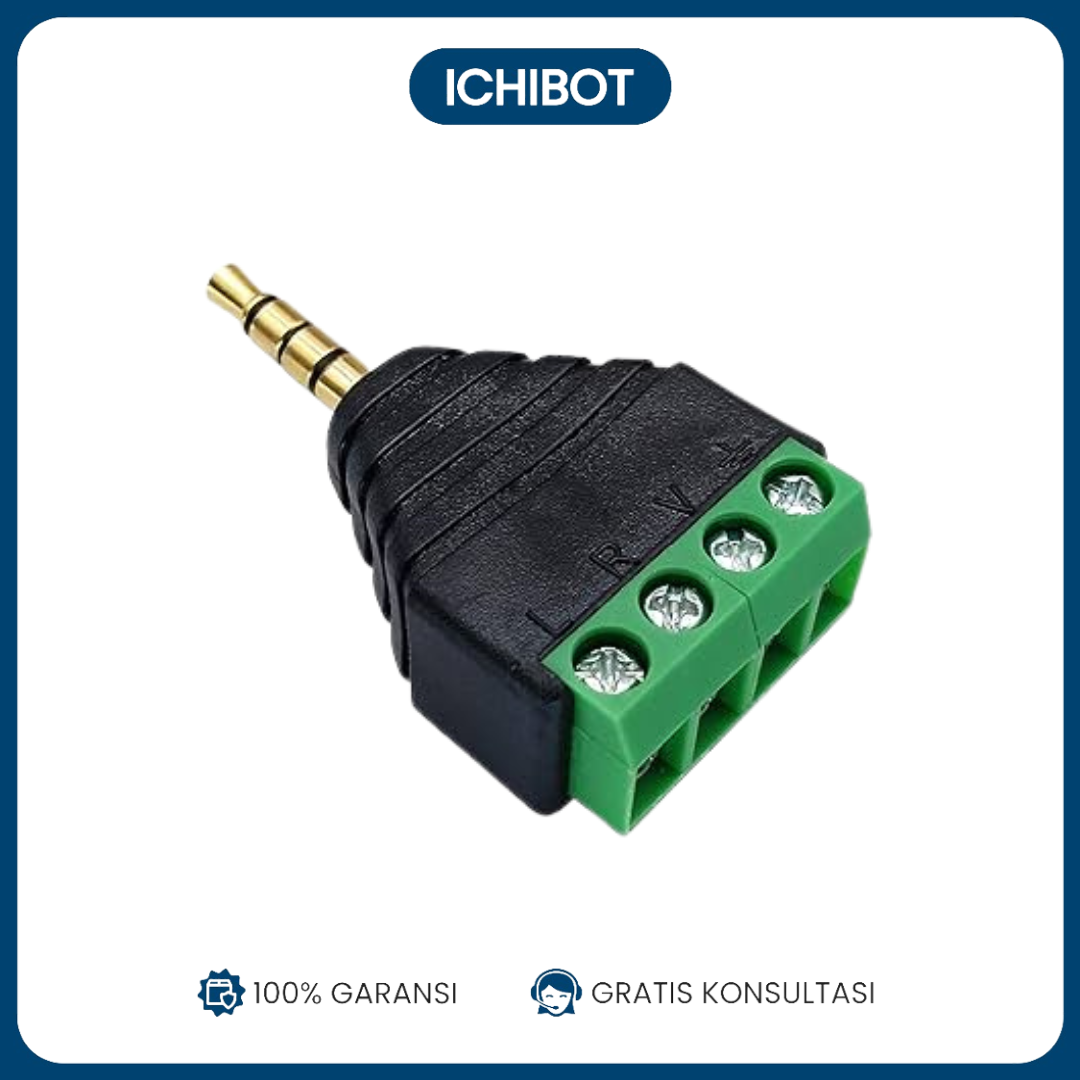 Solder-Free 3.5mm Gold-Plated Dual-Channel Audio Headphone Plug Stereo Adapter with Solder-Free Green Terminal 4-Section Male Connector