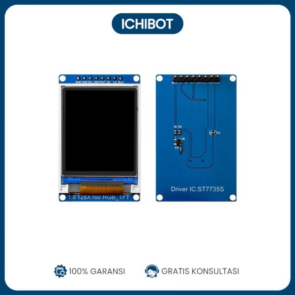 LCD TFT 1.8 Inch SPI 128x160 ST7735 dengan Baseboard PCB 4 IO