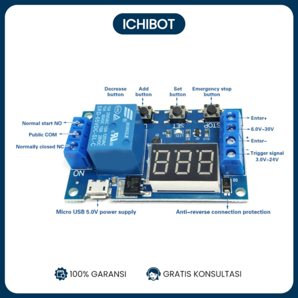 Relay Timer Delay Module Display 4 Tombol Digital DC Switch Off Delay