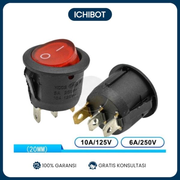 Saklar Bulat 3 Pin Warna Merah 20mm Boat Switch Rocker Power Switch 6A250V