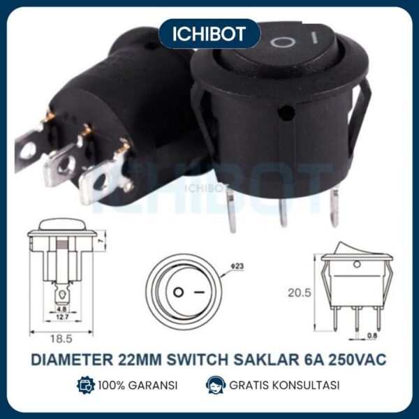 Diameter 22mm Switch Saklar 6A 250VAC Bulat Boat Round Panel